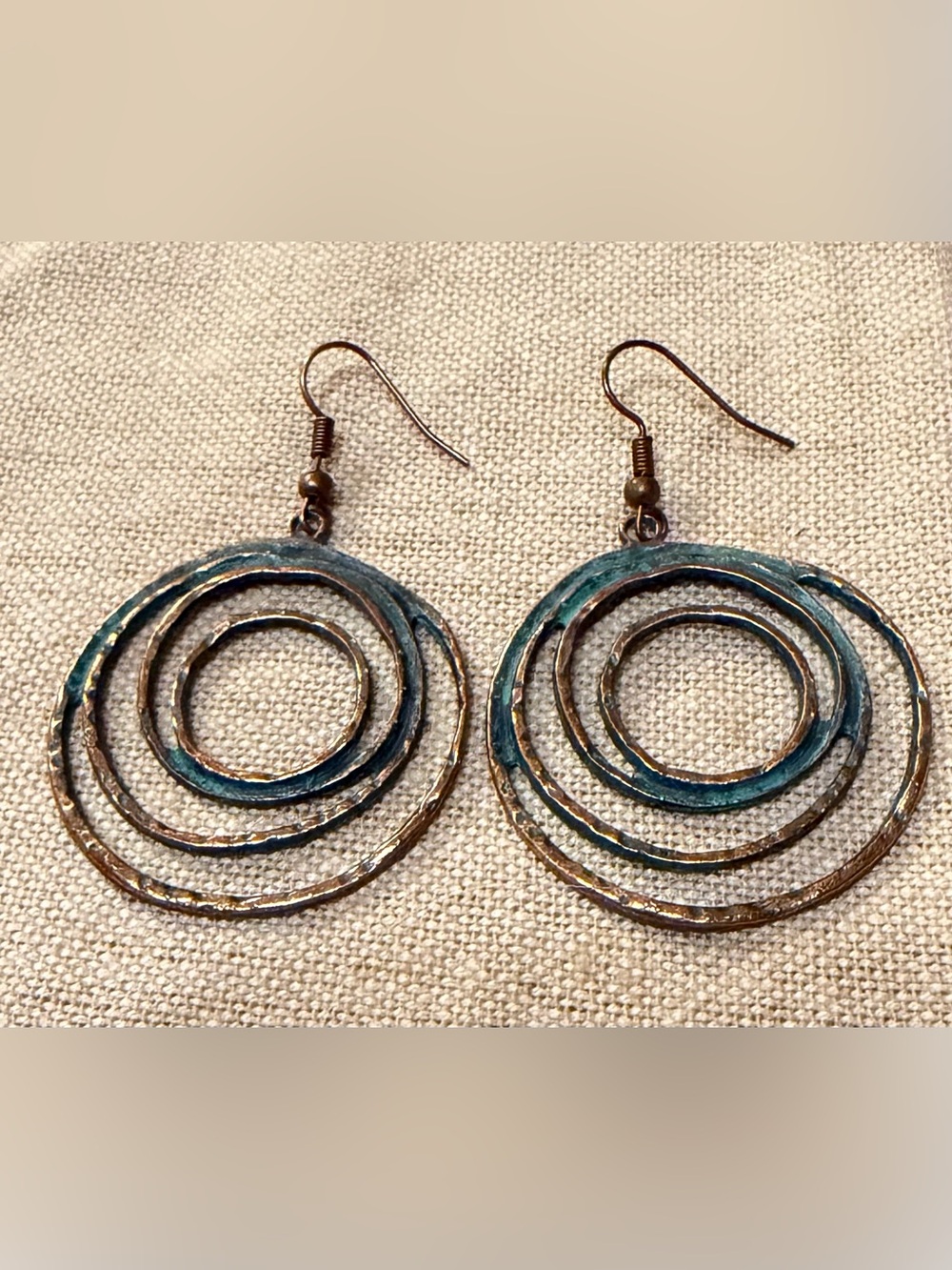 Textured Teal Concentric Hoop Dangle Earrings